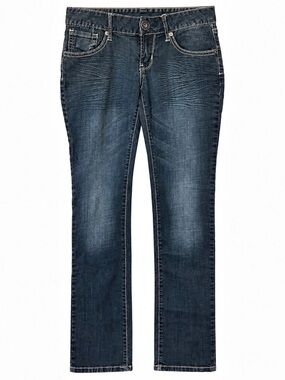 GUESS Women’s Dark Wash Straight Leg Jeans Y2K Whiskered Denim